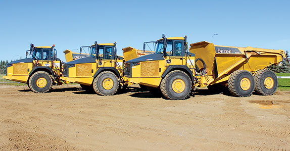 Three John Deere articulated dump trucks available in Edmonton auction
