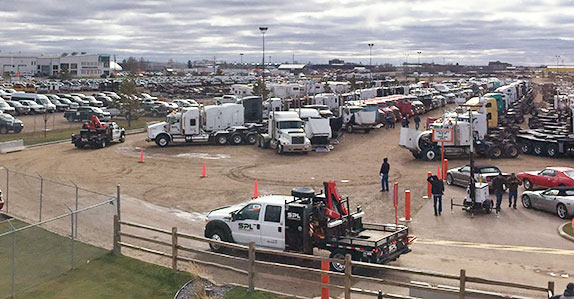 Ritchie Bros.' Edmonton auction yard full of heavy equipment and trucks Ritchie Bros.' Edmonton auction yard full of heavy equipment and trucks