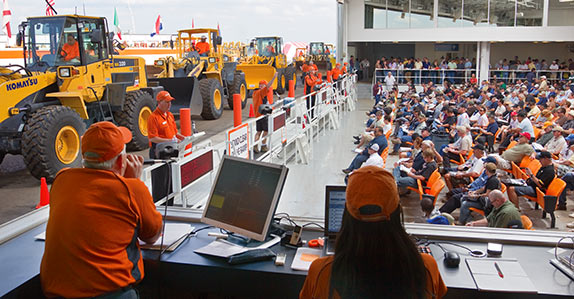 Wheel loaders being sold at a Ritchie Bros. auction in Orlando, Florida