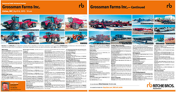 Advertising for Ritchie Bros. Linton, ND sale in 2015.